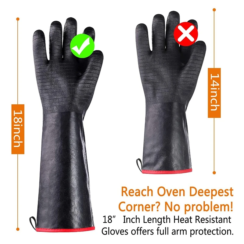 Heat Resistant BBQ Gloves, Long Sleeve Grill Gloves, Non-Slip Neoprene Coating, Soft Inside, Waterproof