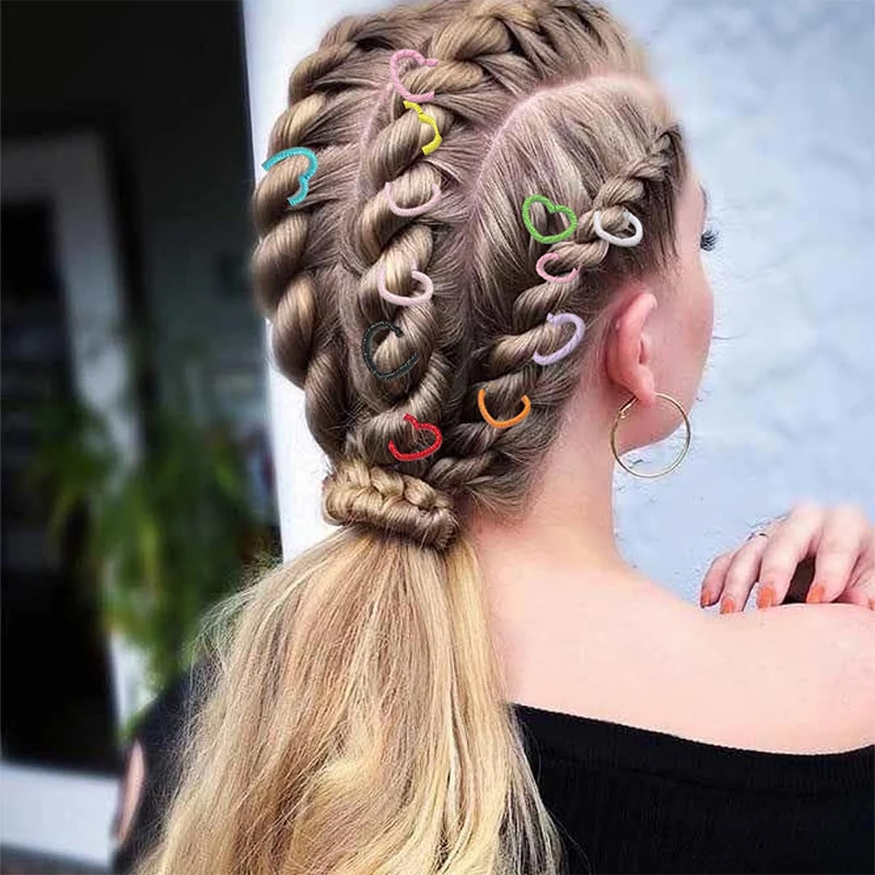 50pcs Love Heart Braid Rings Cuffs Clips Braid Decors Hair Jewelry For Dreadlock Hair Braid Charm Dreadlocks Accessories