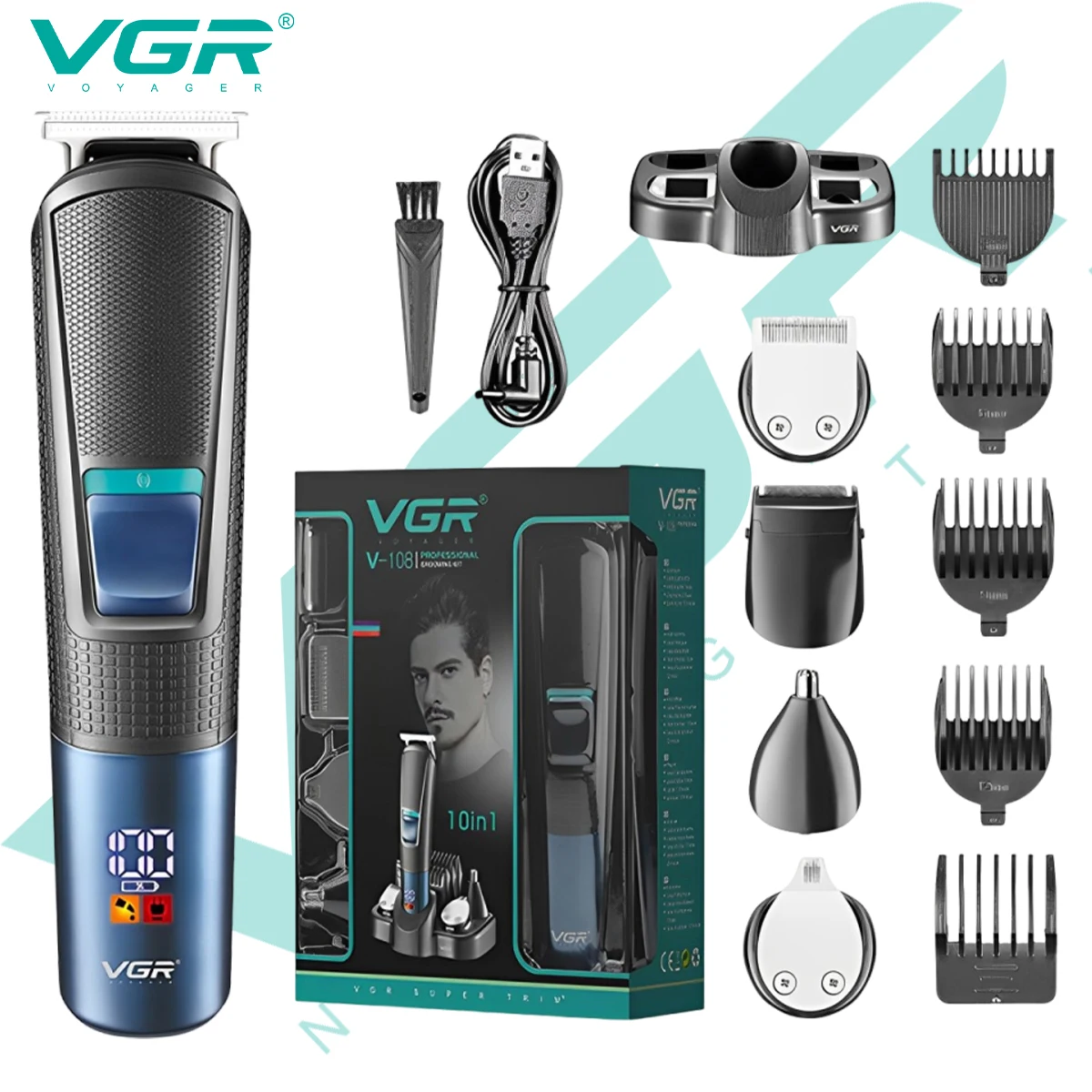 VGR V-108 5 in 1 Mens Grooming Kit Professional Electric Shaver Beard and Nose Hair Trimmer Barber Hair Clipper Set