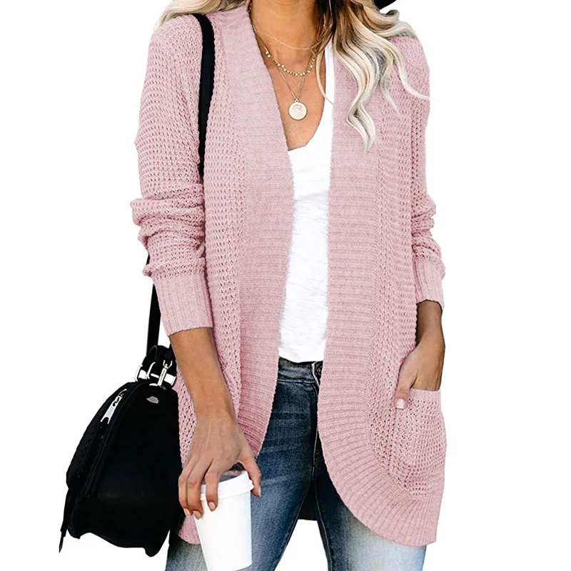 

Women's Fashion Solid Color Loose Cardigan Sweater Autumn Winter Sweaters Coat Women Long Sleeve V-neck Knitted Sweater Coat Top