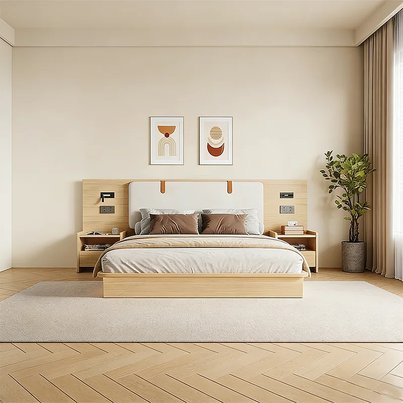 # Modernes Hotel-Apartment Schlafzimmer-Möbelset Vollbett Nachttisch Langlebiges Melamin/Laminat