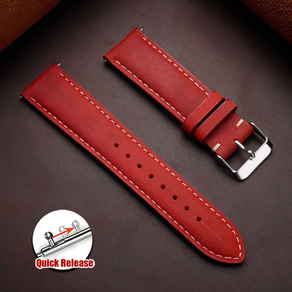 Koeienhuid horlogeband 14mm 16mm 18mm 20mm 22mm 24mm Vintage donkerbruin Quick Release horlogeband voor Samsung Galaxy Watch 8/7/6/5/4