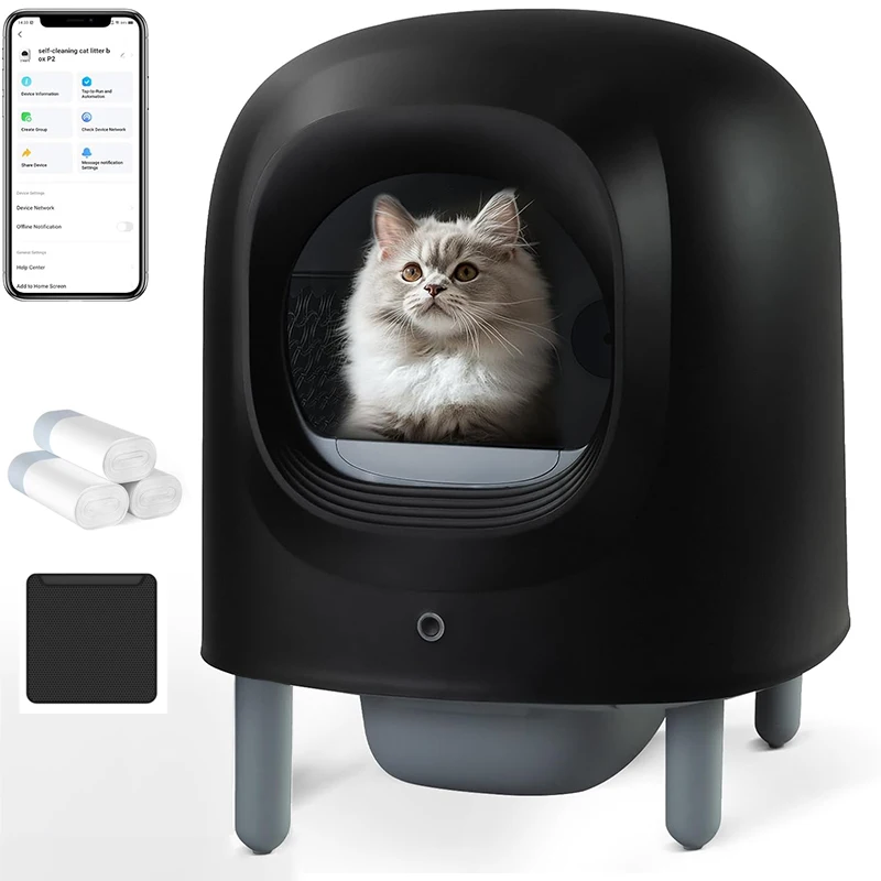 Caja de arena inteligente para gatos, arenero autolimpiante automático con Control remoto WIFI, bandeja para mascotas, inodoro desmontable para gatos con bolsas para excrementos