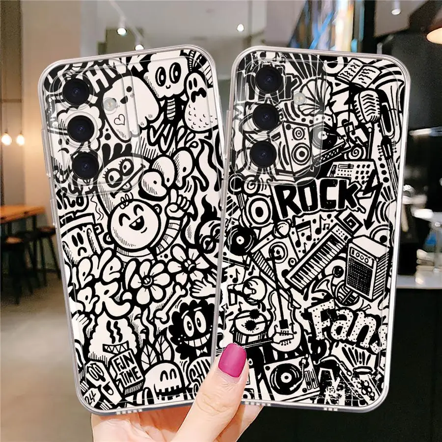 

Cool Black Graffiti Art Clear Soft Phone Case for Samsung Galaxy A16 A22 A71 A72 A34 A73 A25 A15 A35 A12 A35 A14 A13