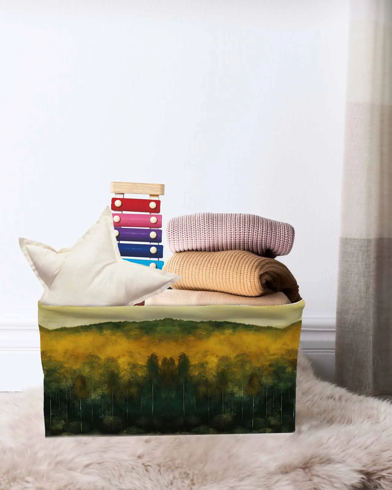 

Forest Trees Sky Basket Clothes Folding Storage Box For Nursery Underwear Toy Organizer Laundry Basket With Handle