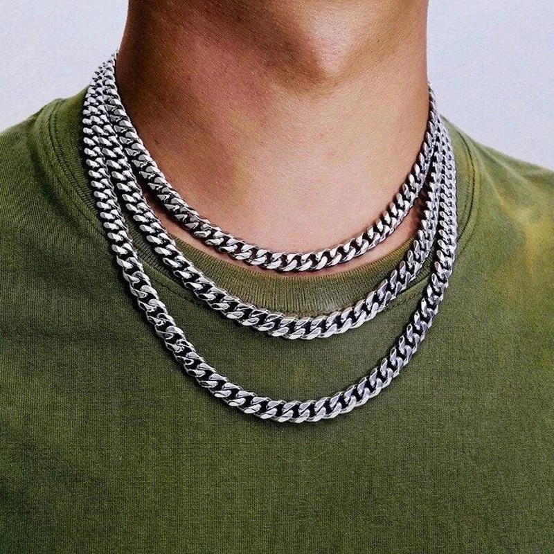 Classics Cuban Chain Necklace Basic Punk Stainless Steel Curb Link Chain Chokers Hip Hop Men And Women Necklace Jewelry ﻿