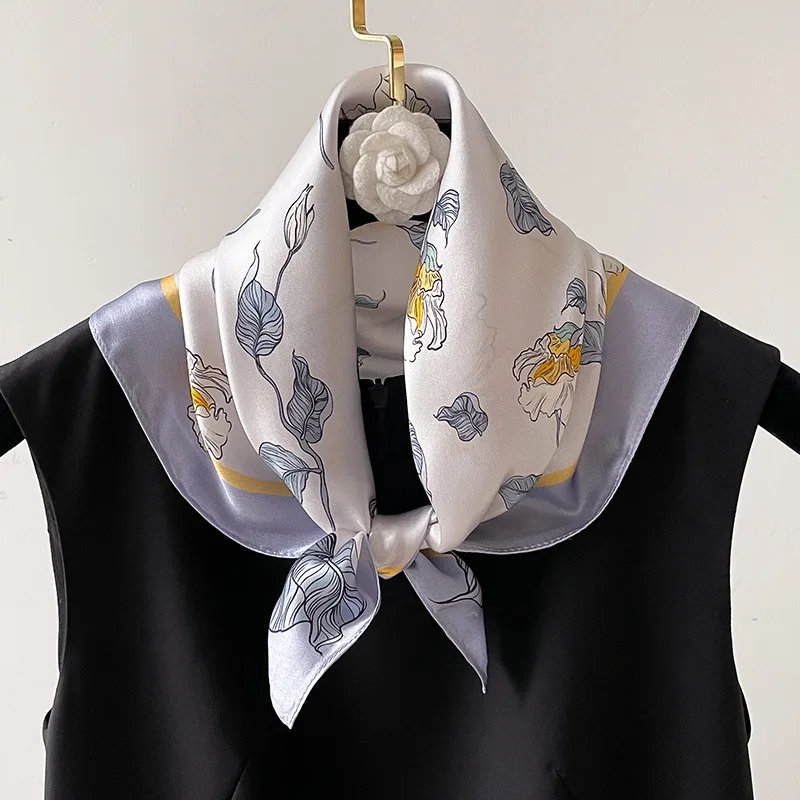 Fashion 100% Silk Satin Scarf Women Handkerchief Printed Bag Scarfs Female Square Head Bandana Small Neck Scarves For Ladies