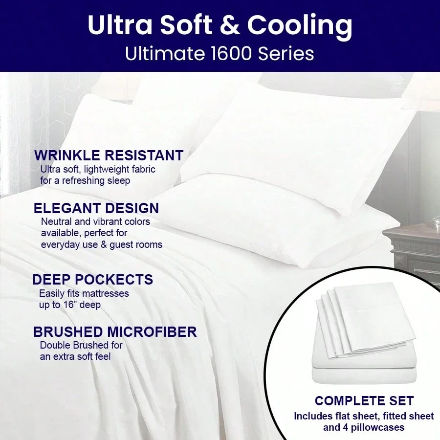 6-Piece Super Soft Deep Pocket Bedsheet Set Breathable Wrinkle Free Machine Washable