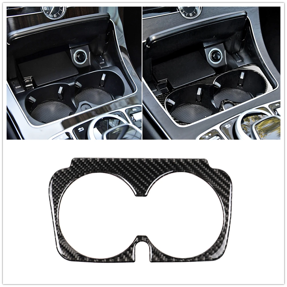 For Mercedes Benz C Class W205 C180 C200 C300 GLC X253 E W213 2015-2022 Carbon Fiber Water Cup Panel Frame Holder Cover Trim