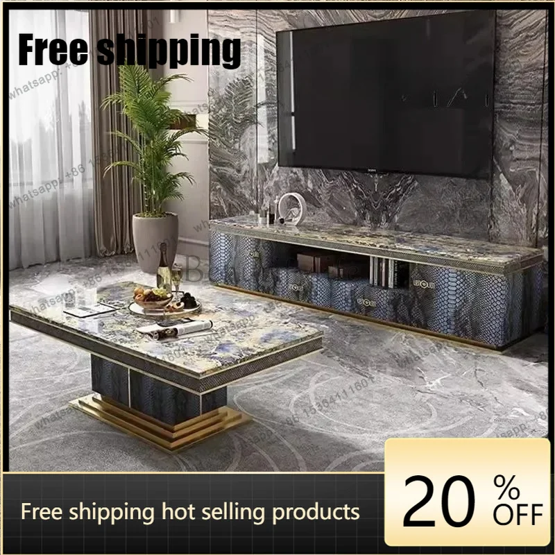 jj5  Best Seller Italian Light Luxury Living Room TV Cabinet Coffee Table Combination Villa Designer Creative Stainless Steel Hi