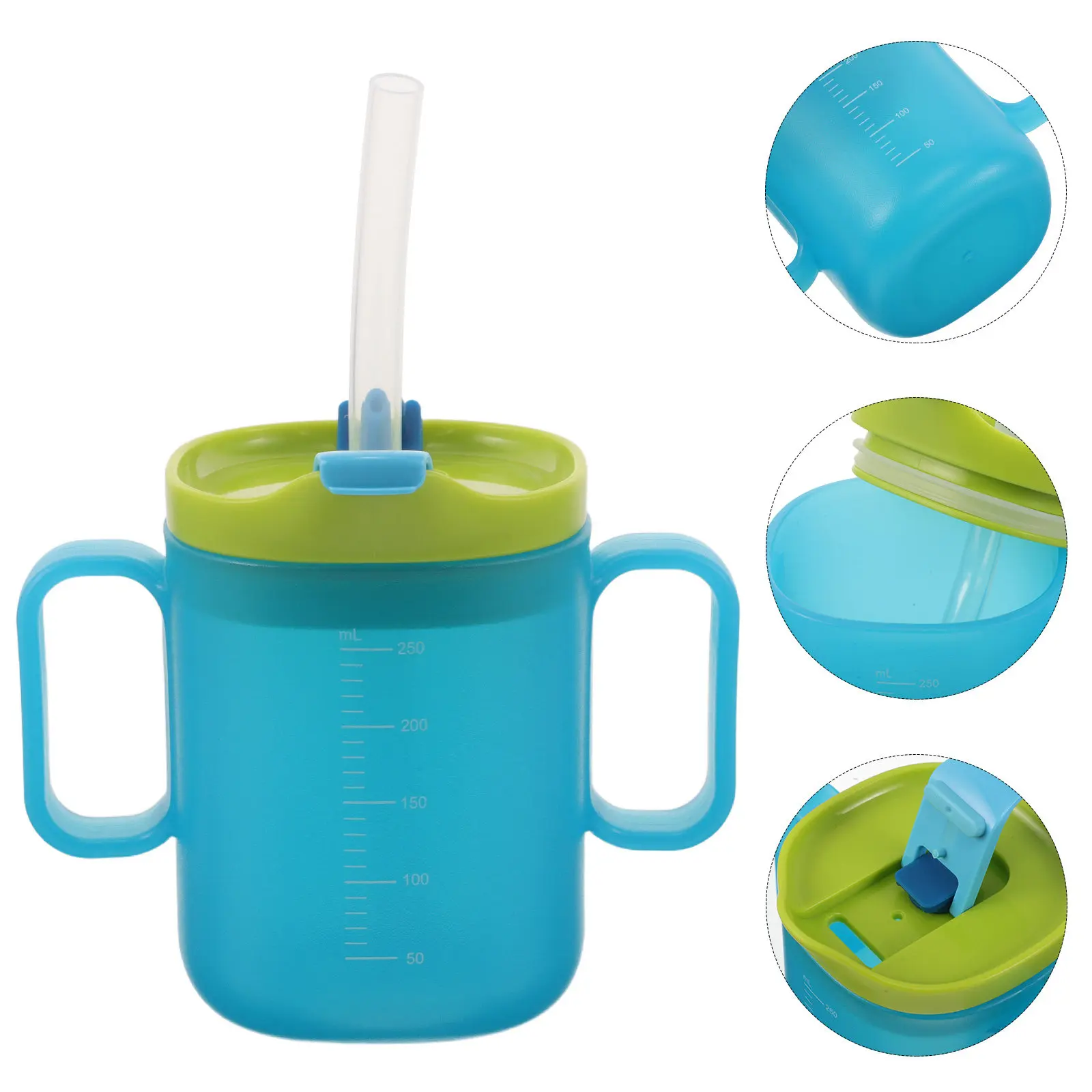 

2pcs Multifunctional Drinking Cups 250Ml Sky-Blue Spill-Proof Straw Cup For Elderly Disabled Adults Liquid Food Sippy With