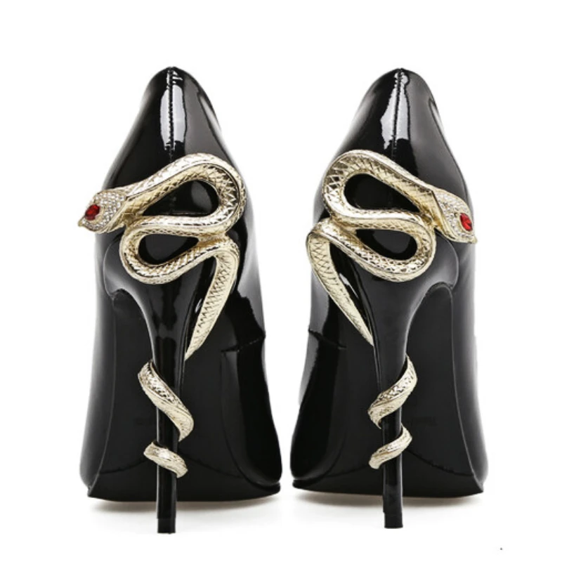 New Snake Rhinestone High Heels Women SpringFashion Sexy Pointed Toe High-end Luxury Designer Runway Model Shoes Pumps 43