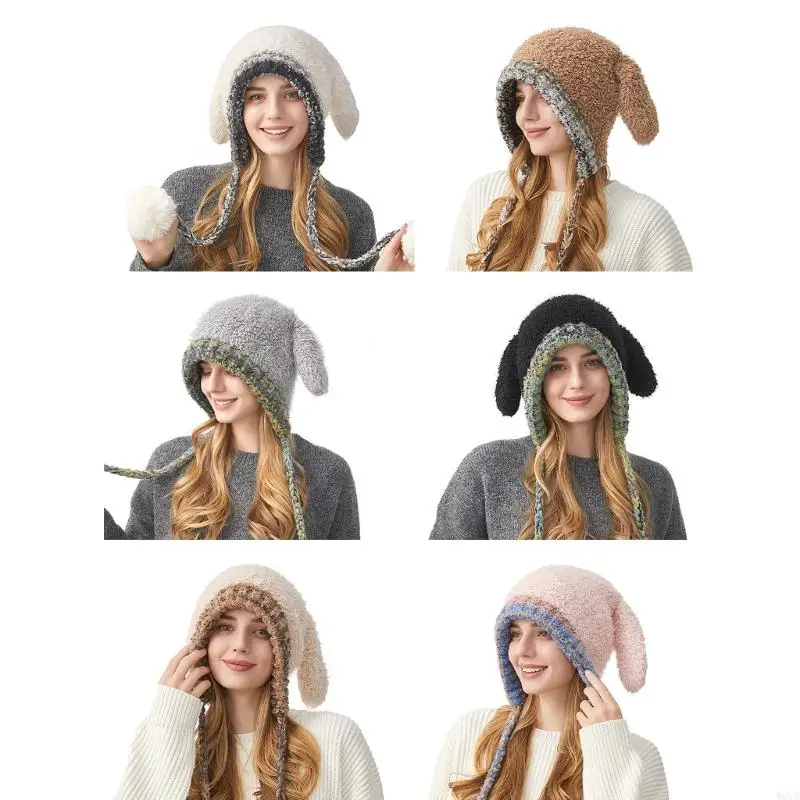 

W0YA Cartoon Knit Head Wrap Furry Rabbits Soft Thicken Hood for Women Outdoor Wear Thicken Ear for Sports Cycling Skiing