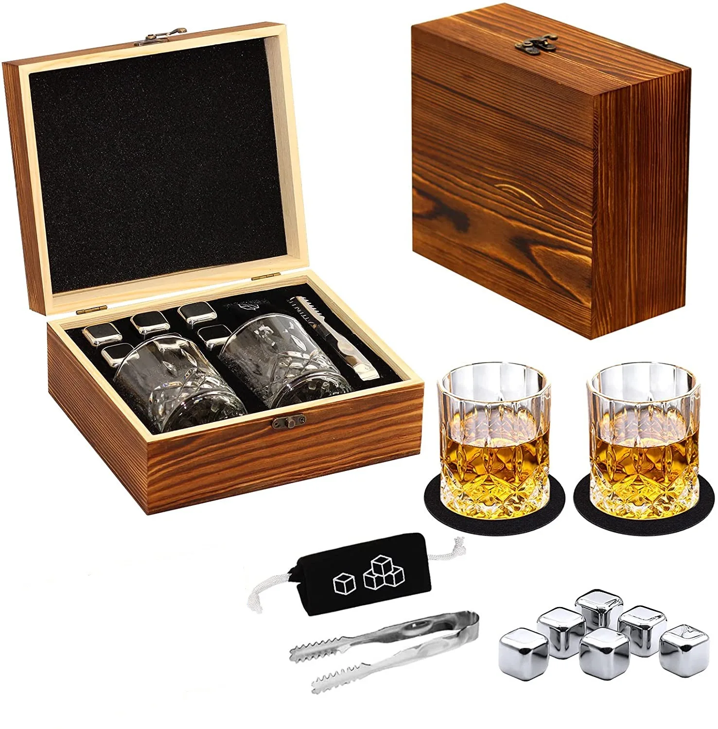 Ice Wine Stone Wooden Box Set Whiskey Stones Whiskey Glass Cup set