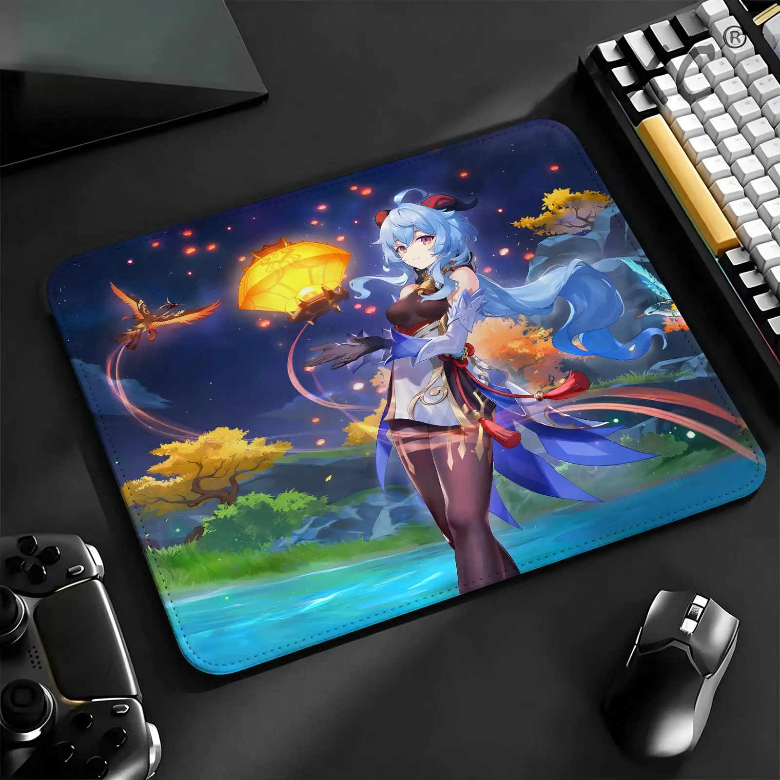 Compact Gaming Mat Reinforced Stitched Border, genshin impact Ganyu S/M/L Sizes Portable Laptop Desk Pad for Office & E-sports