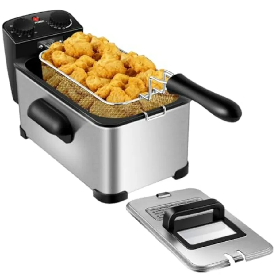 

Electric Deep Fryer 3.2QT/12Cup with Basket for Home Use Stainless Steel Small Fat Fryer w/View Window Timer Control Temperatur