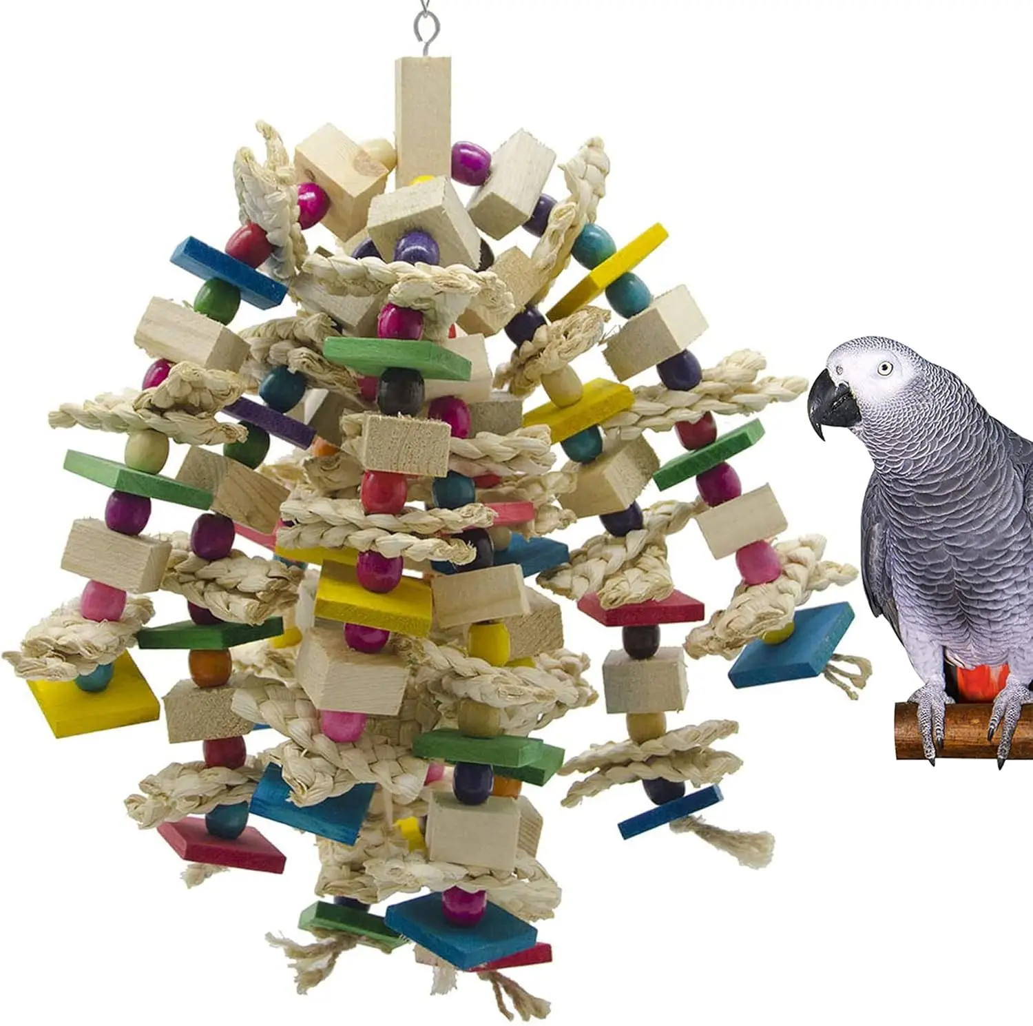

Large Parrot Chewing Toy - Bird Parrot Blocks Knots Tearing Toy Bird Cage Bite Toy for African Grey, Macaws Cockatoos, and a Var