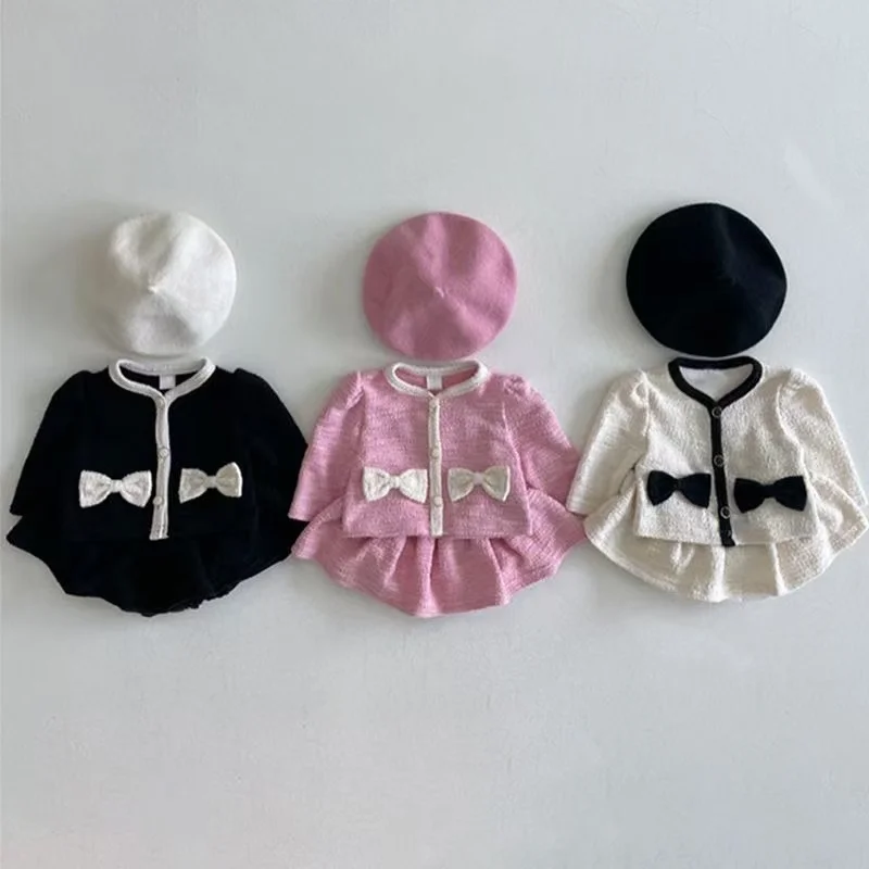 

2025 Autumn New Baby Girl Long Sleeve Clothes Set Infant Cute Bow Cardigan Coat + Half Skirt 2pcs Suit Girls Sweet Outfits 6M-3Y