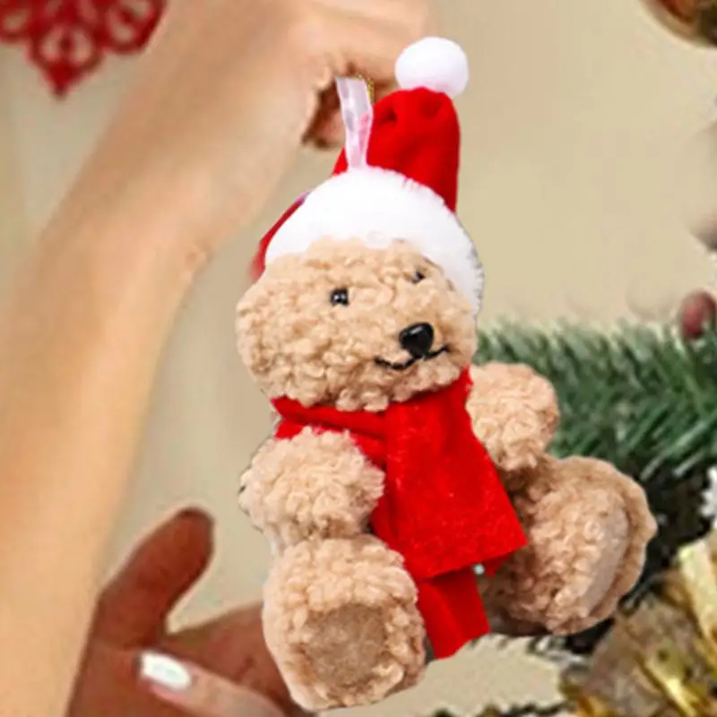 Oso de peluche de Navidad para niños, muñeco suave de oso pequeño, adornos de árbol de navidad, regalos de fiesta