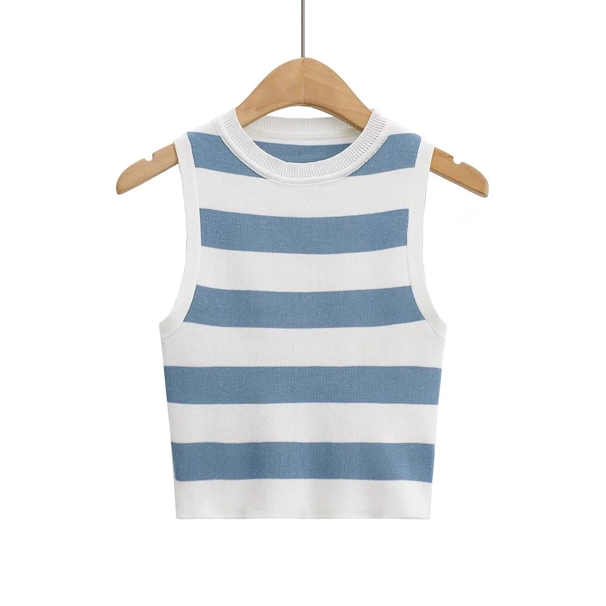 

Women's Knitted Vest Fashion Hot Girls Slim Simple Stripe Short Top Casual All-match O Neck Sleeveless Knitwear Vests Streetwear