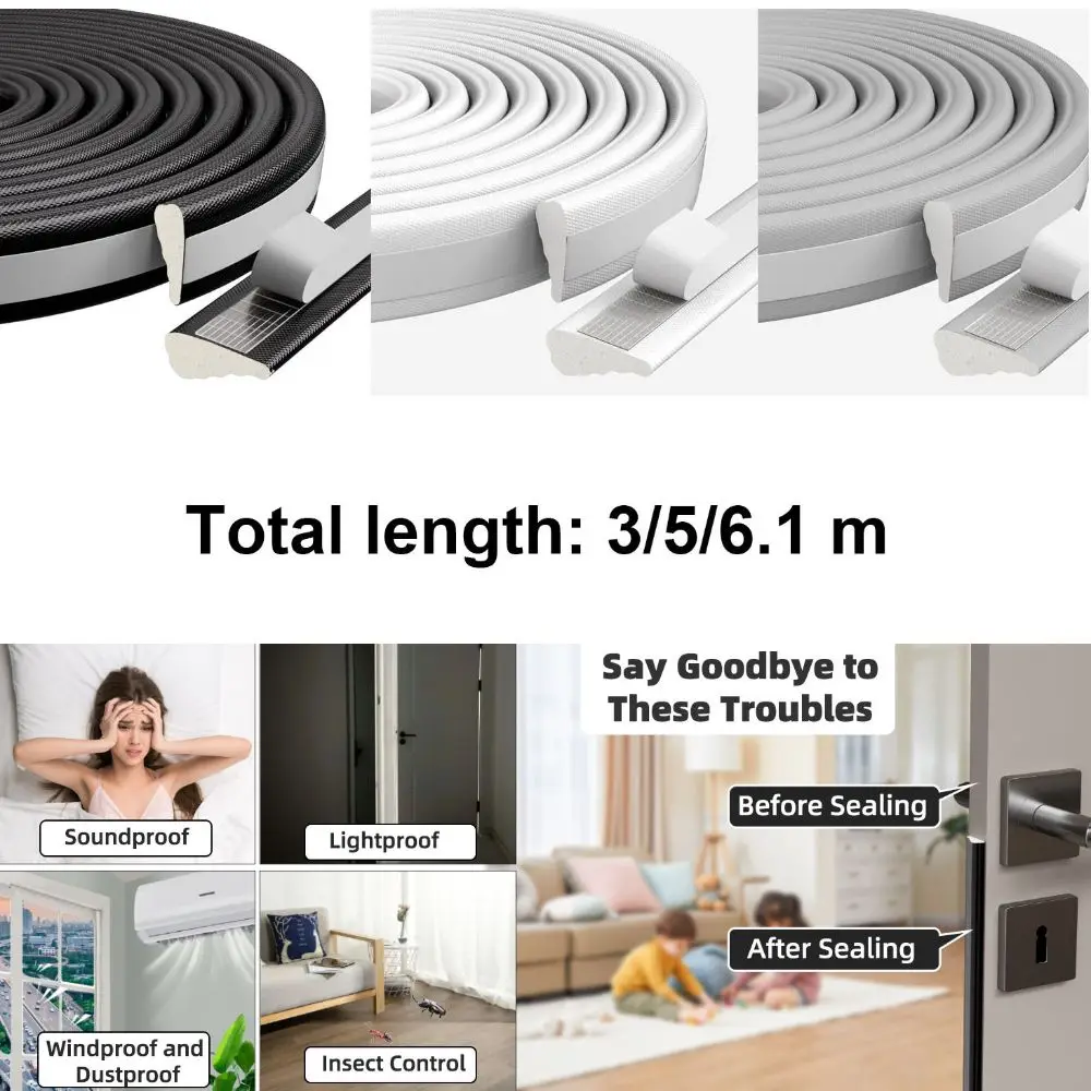 3/5/6.1m Weather Stripping Sound Insulation Filling Foam Seal Strip Soundproof Windproof Windproof Insulation Strip