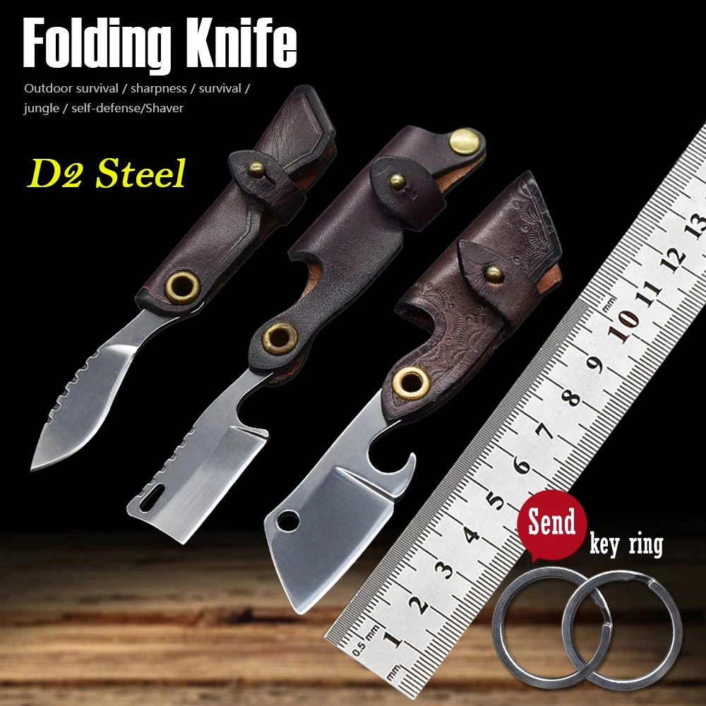 Stainless Steel Acrylic Folding Knife Blade Sharp Fruit Knife Express Pocket Knife Gift Outdoor EDC Self-defense Tool KeyPendant