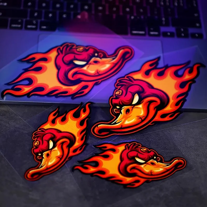 Waterproof, Motorcycle Fuel Tank, Racing Helmet, Scooter Body, Turbo Duck Cartoon Flame Duck Decorative Motorcycle Sticker