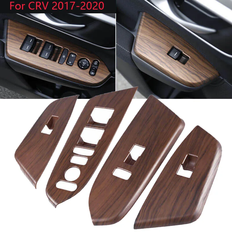 For Honda CRV CR-V 2017-2020 Peach Wood Grain Inner Window Switch Panel Cover 4P(Without Rear Seat Heating Buttons)