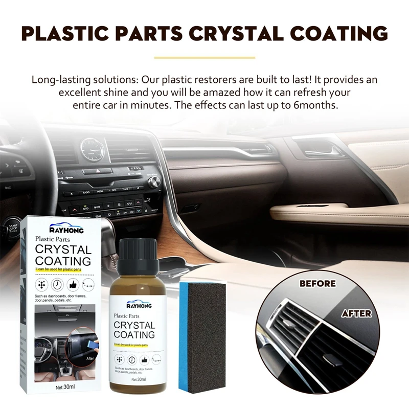 

Car Interior Dashboard Seat Cleaning Dustproof Glazing Maintenance Crystal Coating with Sponge 30ml Car Plastics Part Restorer