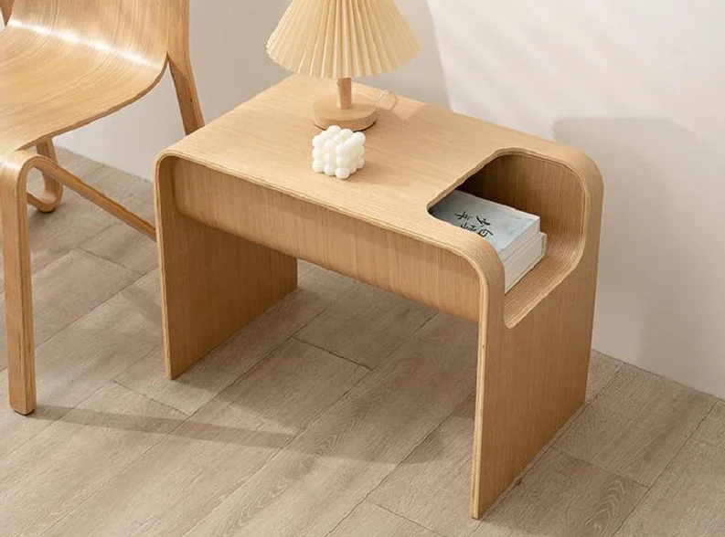 

Nordic Solid Wood Sofa Corner Table Designer Magazine Edge Table C-shaped Minimalist Ins Small Unit Mini Storage Coffee Table