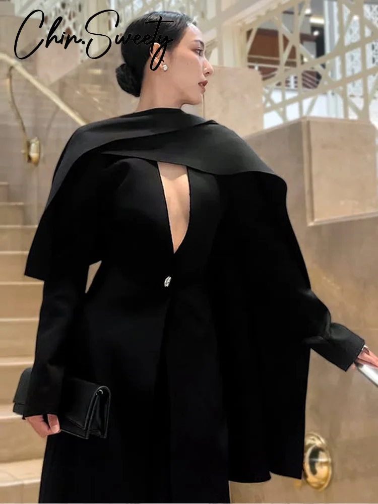 Urban Bow Long Blazer Women Coat Elegant Full Sleeve V-neck Single Button Female Outwear 2026 Spring Autumn Lady Streetwear New