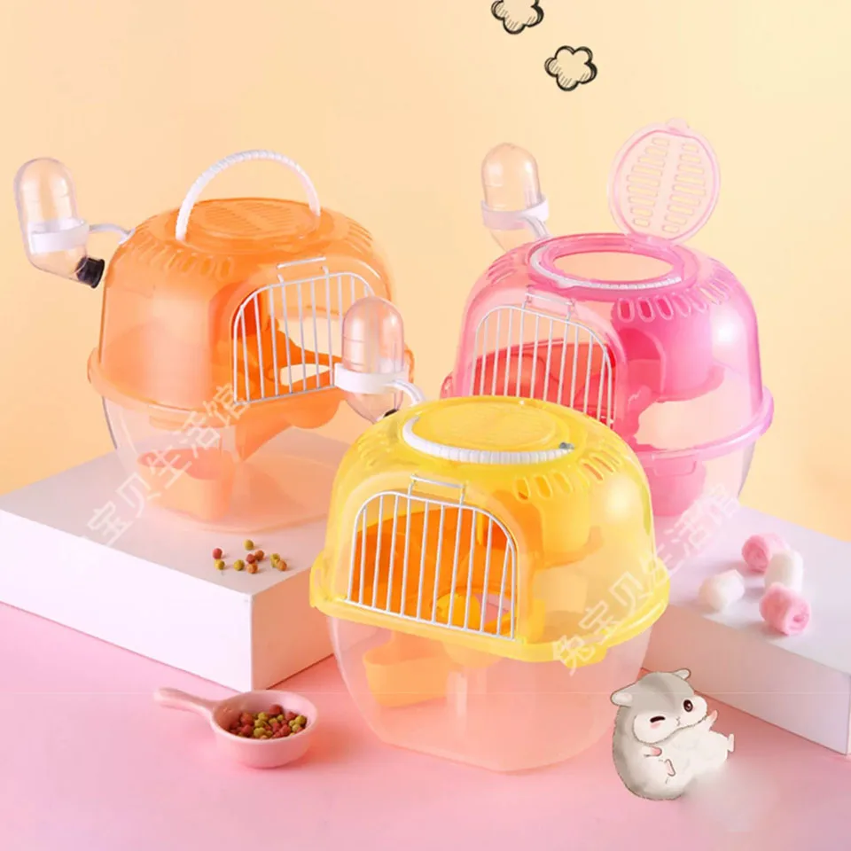 Hamster Cage Mouse Gerbile Cage Transport Cage Box Bath with Running Wheel Pet Toy House Bathroom Water Bottle Dish Supplies