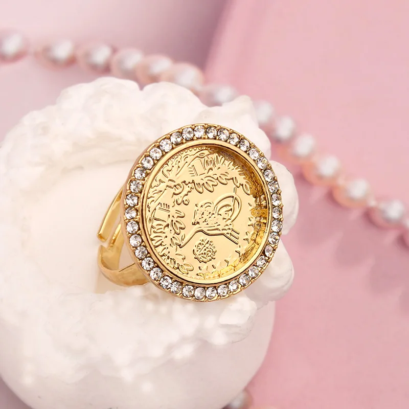 Brass Gold Plated Turkish Coin Rings Adjstable Size Middle East Bague Femme Luxury Bridal Jewelry Wedding Ring Royal Gifts