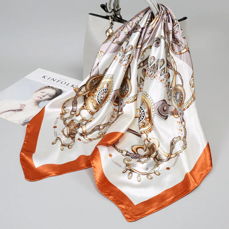 

Маленький шелковый платок для женщин, большой квадратный платок, марлевый платок для весны, осени и зимы, в сочетании с рубашкой, для женщин среднего возраста, тонкий квадратный платок 90×90 см.