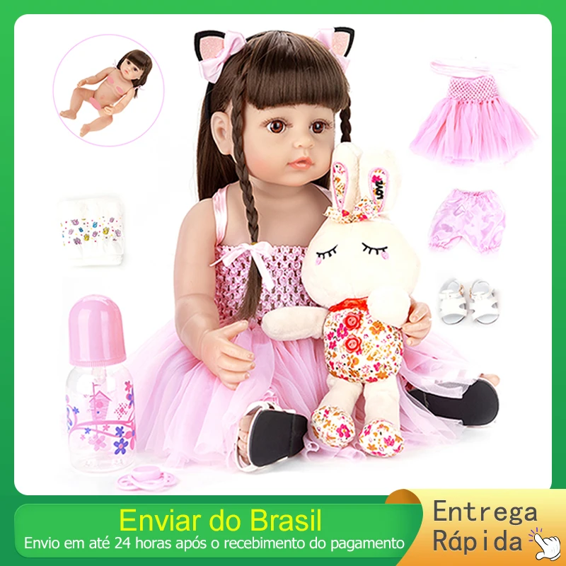 Bambola rinata in Silicone rosa principessa ragazza con coniglio farcito