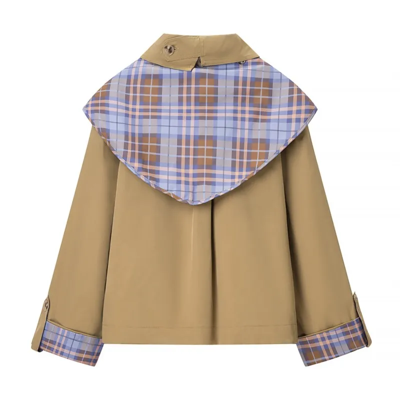 Omkeerbare losse trenchcoat met knopen, Streetstyle, marineblauwe kraag, jas met enkele rij knopen, bovenkleding