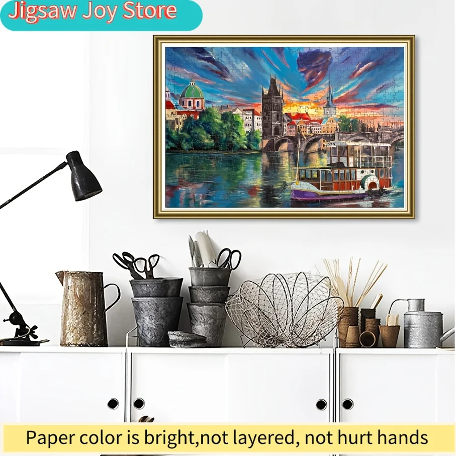 1 scatola di puzzle di carta (1 pezzo) - si adattano perfettamente tra loro - per adulti - Gioco "Dipinto a olio Praga" - Ideale per feste, famiglia e amici