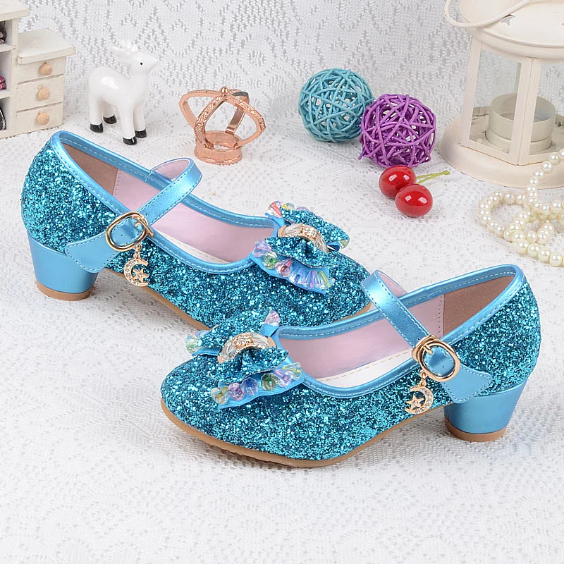 Girls Leather Wedding Shoes Baby Children\'s Sequins Princess Enfants Kids High Heels Dress Party Shoes for Girls 26-37