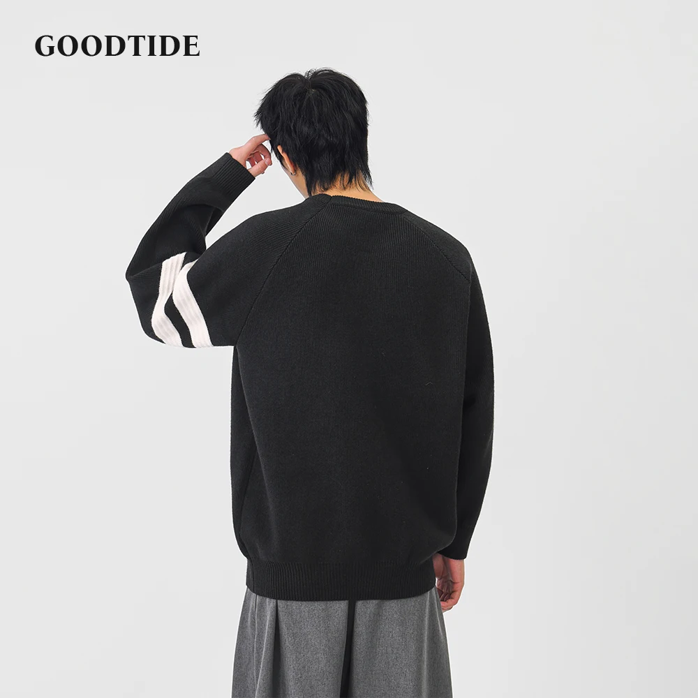 2025 Winter Fashion Men's Casual Crew Neck Sweater Stripe Sleeve Raglan Sleeve Knitted Pullover Soft Long Sleeve Jumper Top