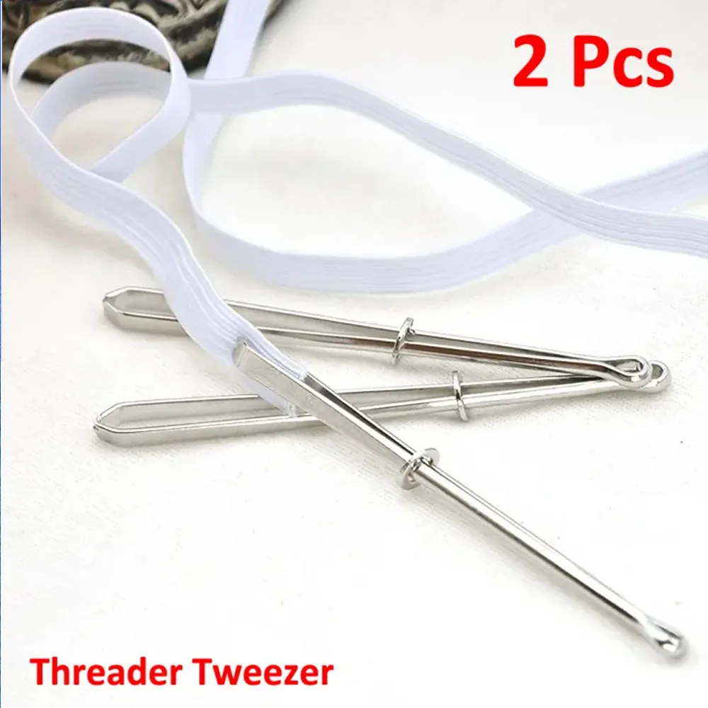 2pcs Stainless Steel Garment Clips Sewing DIY Tools Elastic Band Tape Punch Cross Stitch Threader Wear Rope Elastic Clamp