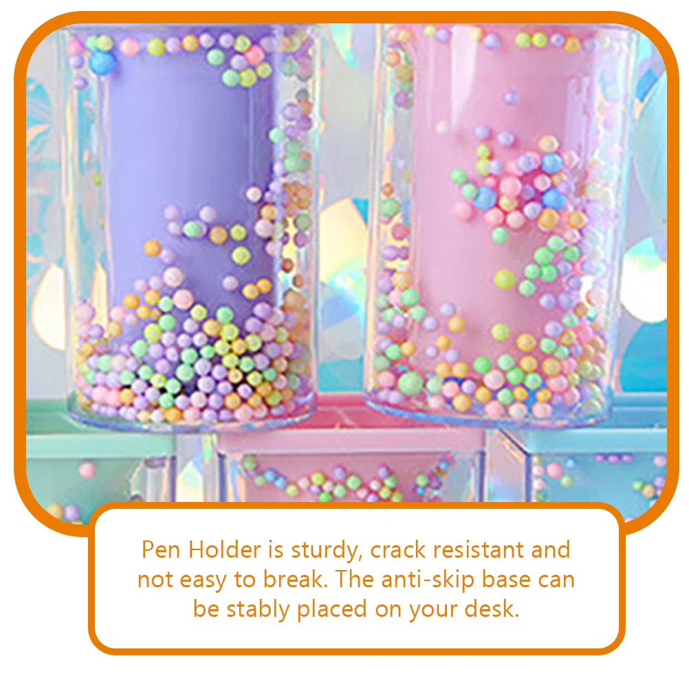 2Pcs Acrylic Pen Holder with Elegant Bubble Pattern Large Capacity Desk Organizer for Writing Tools Makeup Brushes Office