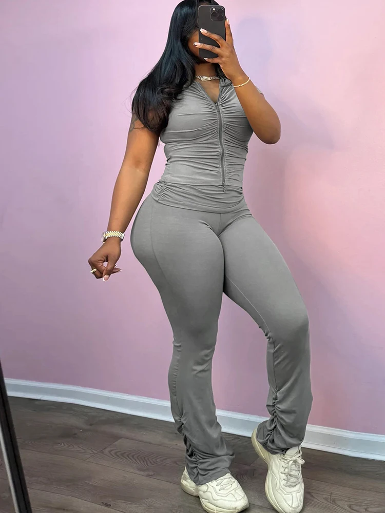 

Повседневный спортивный костюм Kliou из 2 предметов: женский летний комплект с кардиганом на молнии и облегающими брюками персикового цвета в спортивном стиле