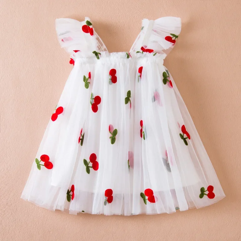 Korean Style Sleeves Wings Girls Dress Summer Baby Girl Mesh Skirt Puffy Dress Princess Party Outfit Children's Clothing