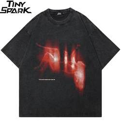 Hip Hop Streetwear 2024 Men T-Shirt Oversized Lost Shadow Vintage Graphic T Shirt Washed Black Tshirt Cotton Unisex Tops Tees