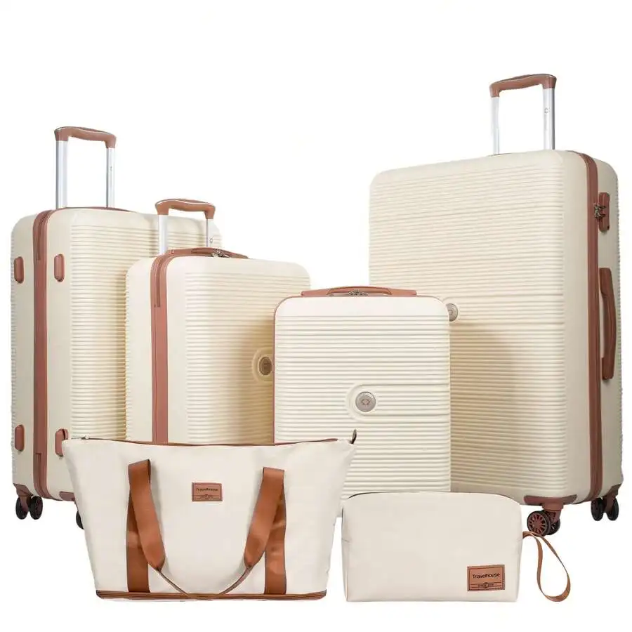 6 Piece Hardshell Luggage Set Hardside Lightweight Suitcase With TSA Lock Spinner Wheels