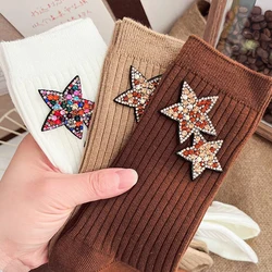 Fashion Star Rhinestone Glitter Socks Women Shiny Diamond Sparkly Socks Winter Cotton Stockings Female Harajuku Christmas Socks