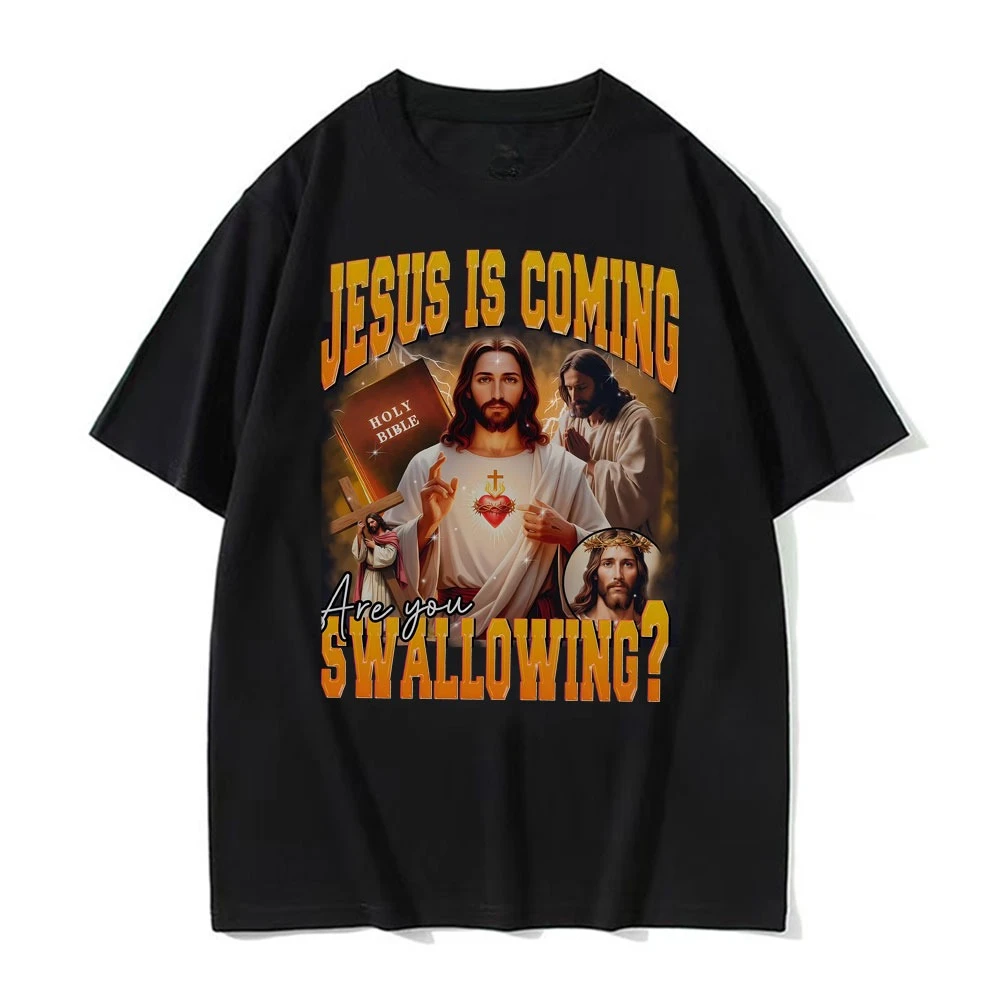 Funny Jesus Meme T Shirt 2026 New Christian Humor Graphic 100% Cotton Men Women Unisex Oversized Vintage Streetwear Casual Tops