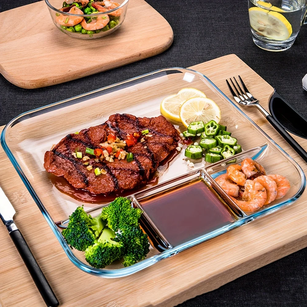 

Стеклянная тарелка для пельменей с блюдом для соуса, безопасная для микроволновой печи, разделенная тарелка для завтрака, разделенная тарелка, кухонные аксессуары, подарок