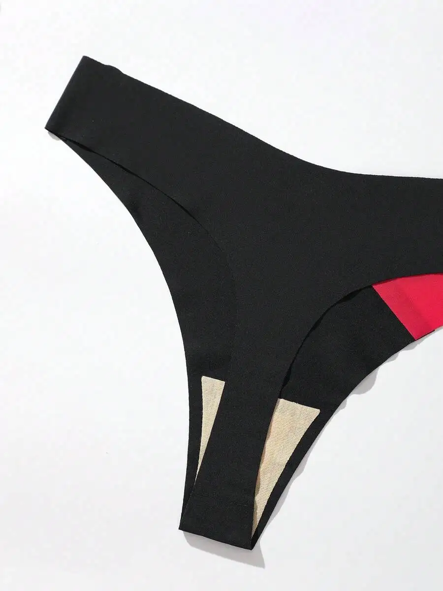 

Seamless Contrast Color Thong Panties For Women, Comfortable Silk-Like Fabric, Solid And Leopard Print