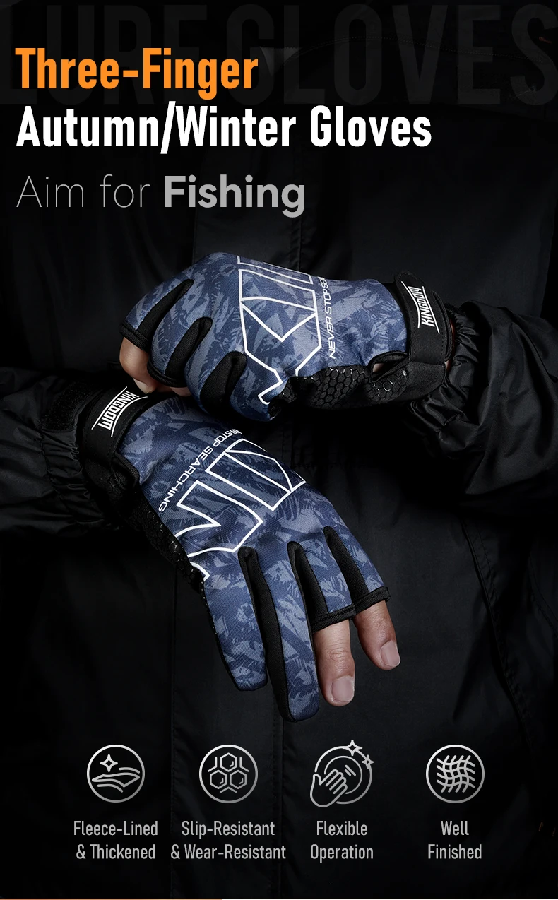 Kingdom Winter-Angelhandschuhe, L, XL, XXL, Outdoor, 3-Finger-Schnitt, rutschfest, für Herren und Damen, Radfahren, Laufen, Sport, Angeln – Detail 1